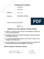 Quetelard Jeremie: Attestation Pour Non Détention de Marchandise