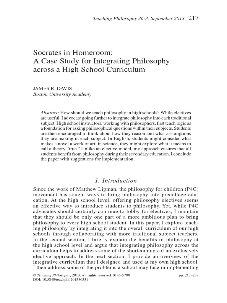 Integrating Philosophy in High Schools | PDF | Logic | Deductive Reasoning