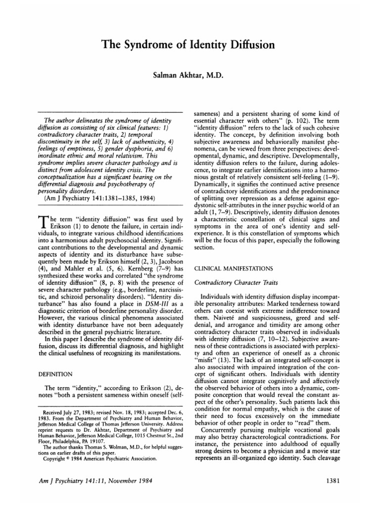 The syndrome of identity diffusion 1984 pdf identity social