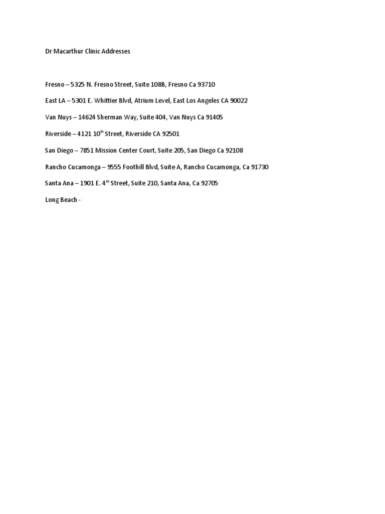Dr Macarthur Clinic Locations CA | PDF