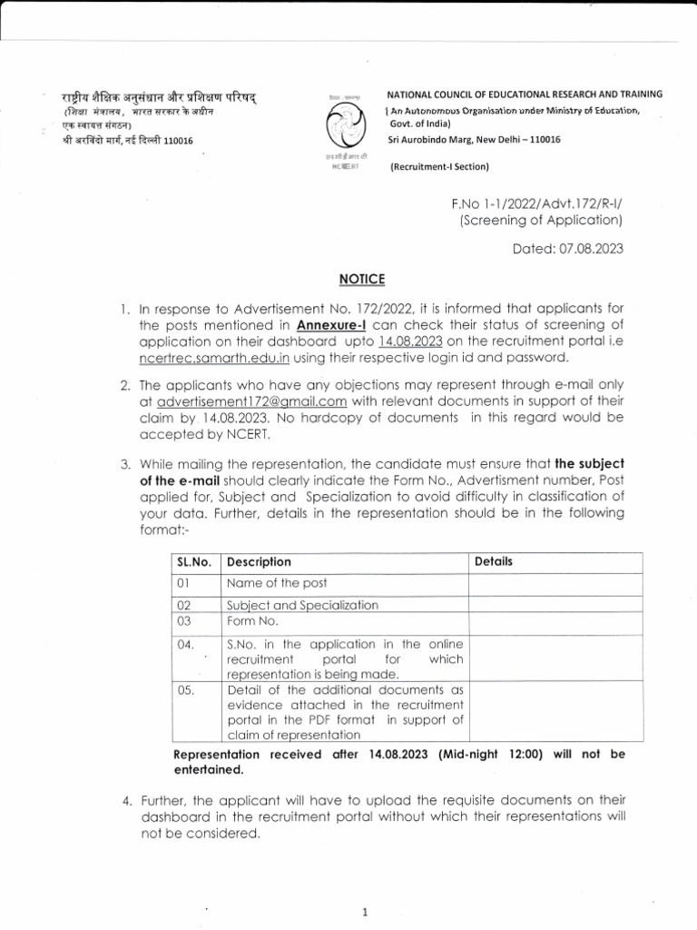 Notice Status of Screening Applications07 08 172 2022 PDF Science