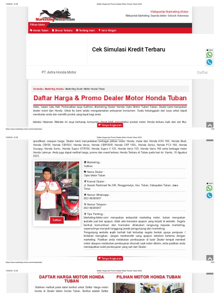 Daftar Harga Dan Promo Dealer Motor Honda Tuban 2023 PDF