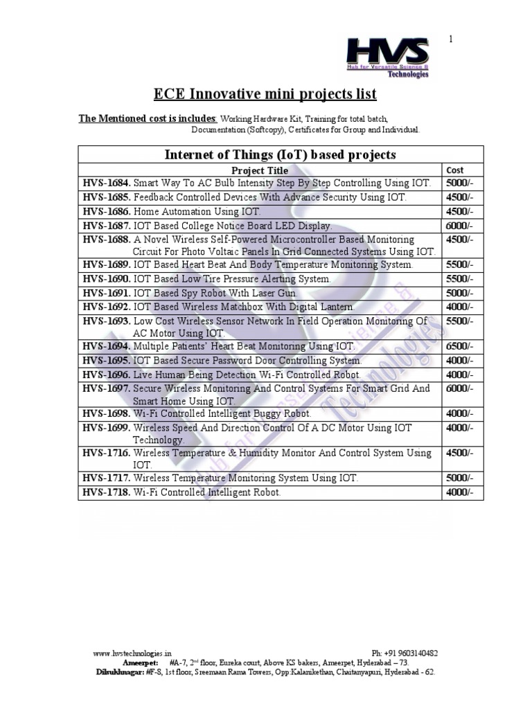 ECE Innovative Mini Projects List | PDF | Internet Of Things | Remote ...