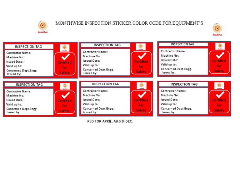 Monthly Equipment Inspection Tags Guide | PDF | Technology & Engineering