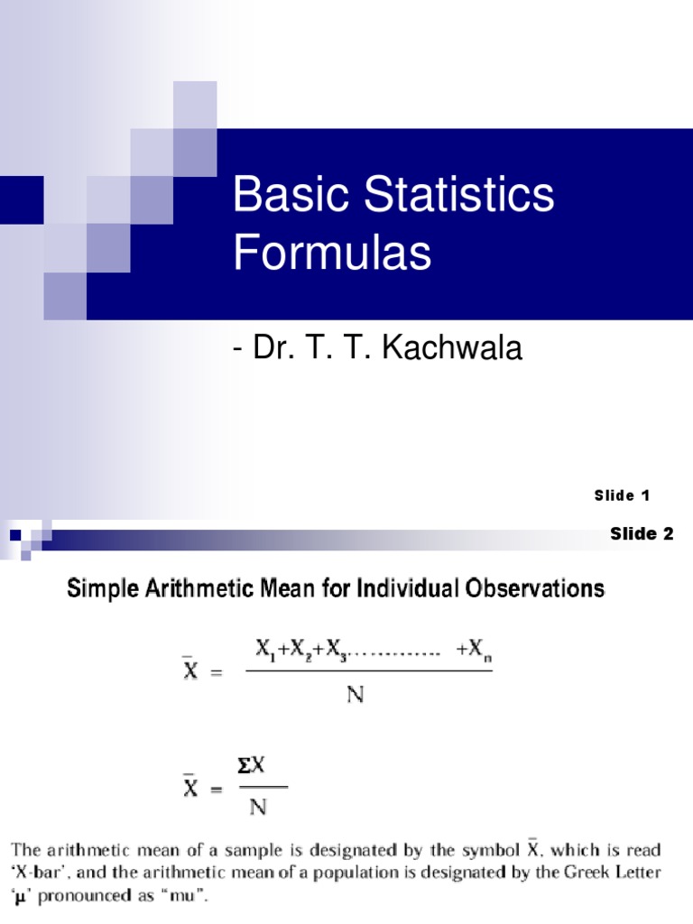 Basic Statistics Formulas Guide | PDF