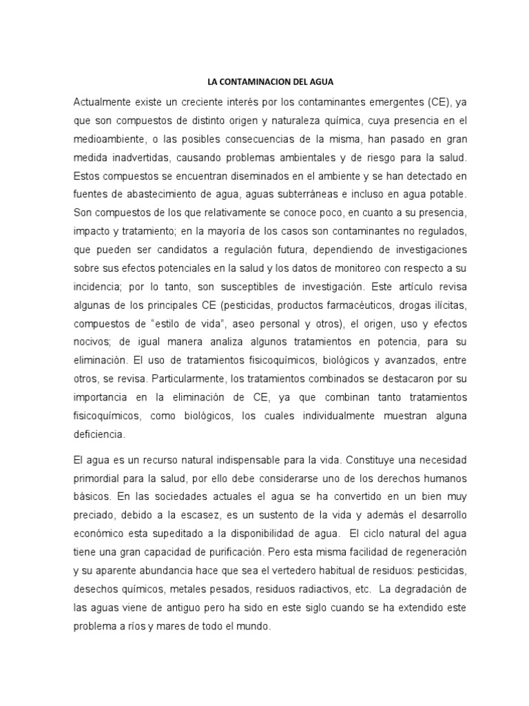 Contaminación del Agua y sus Efectos | PDF | La contaminación del agua ...
