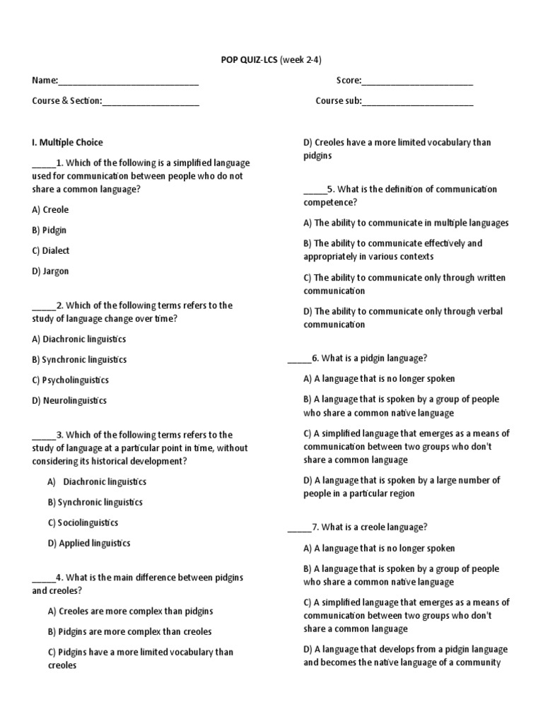 POP QUIZ LCSweek2 4 | PDF