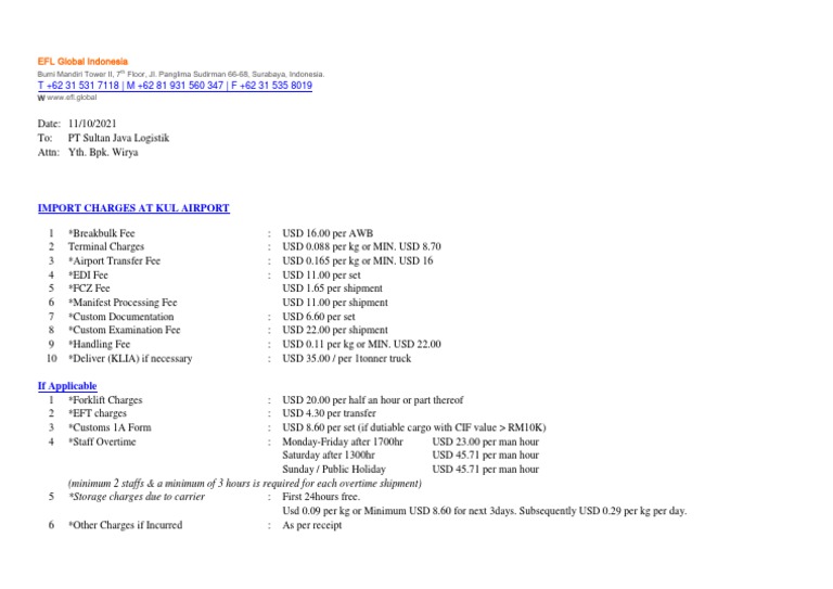 Import Charges at KL Airport | PDF | Service Industries | Trade