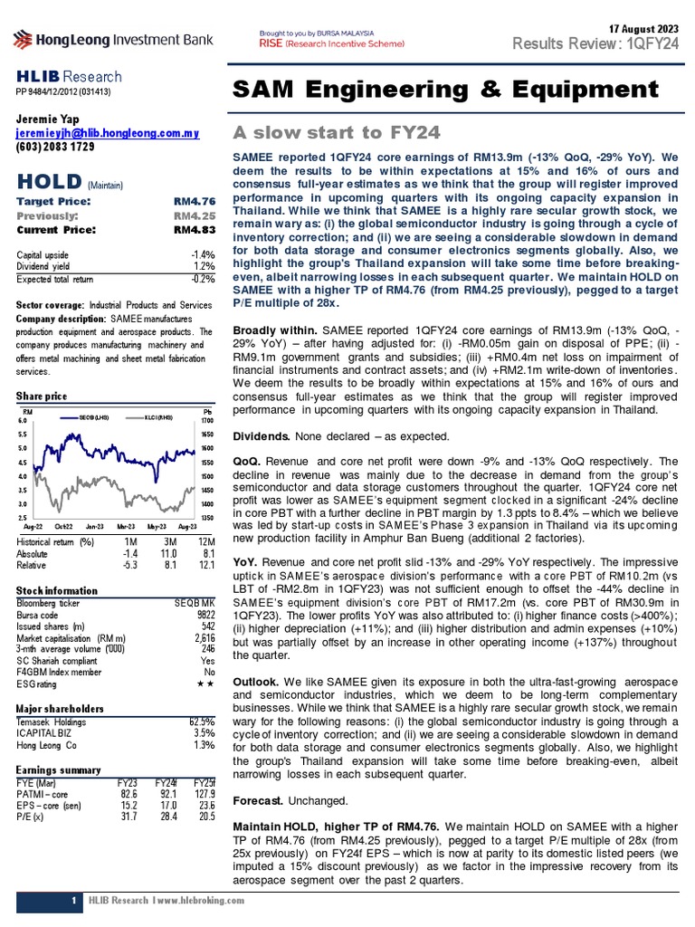 SAM Engineering 1QFY24 Results Review | PDF | Investment Banking ...