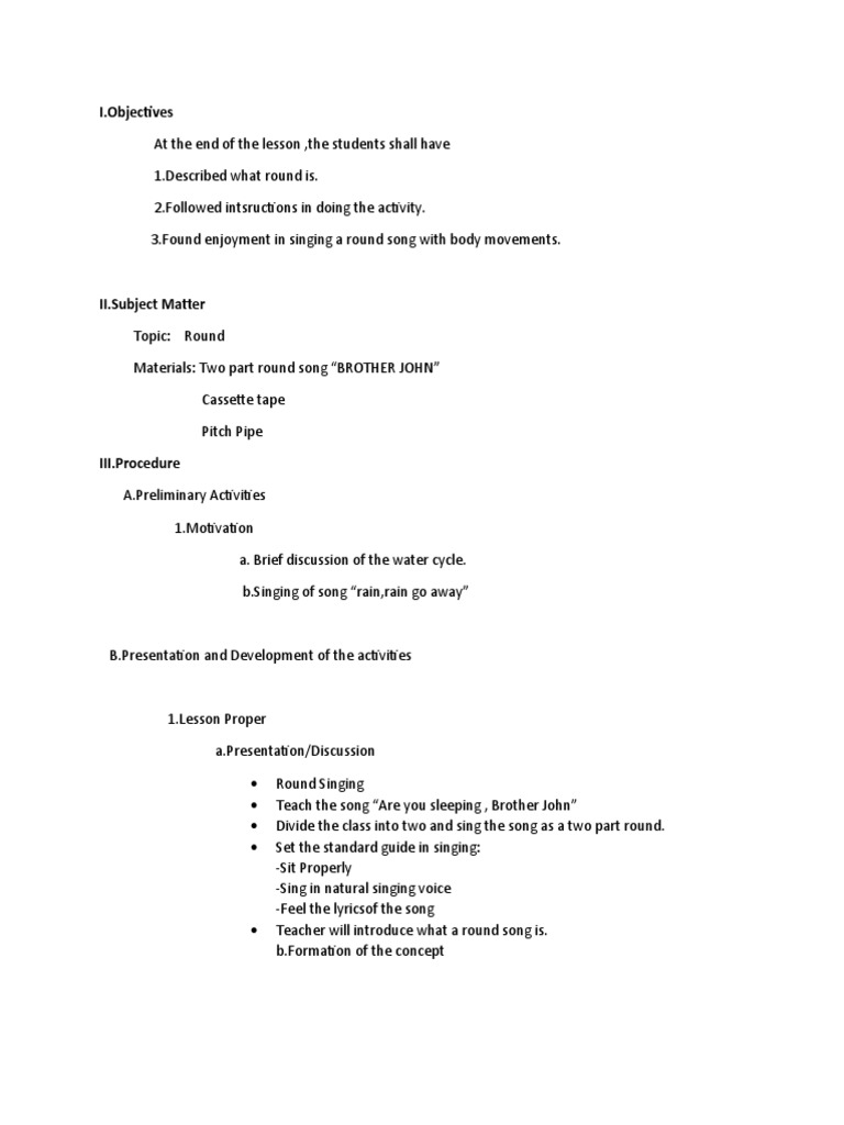 Two-Part Round Singing Lesson Plan | PDF | Singing | Songs