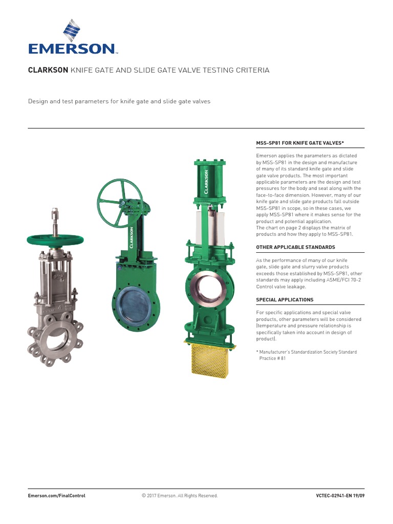 Data Sheets Knife Gate Slide Gate Valve Testing Criteria Clarkson en en ...