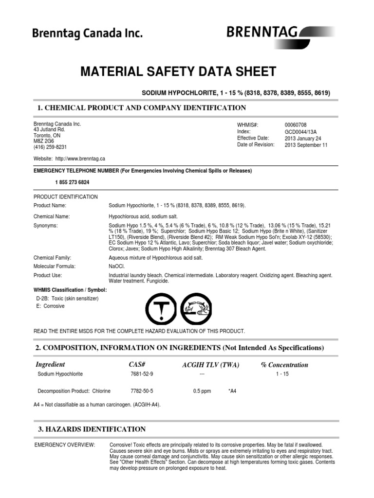 Sodium Hypochlorite PDF Chlorine Personal Protective Equipment