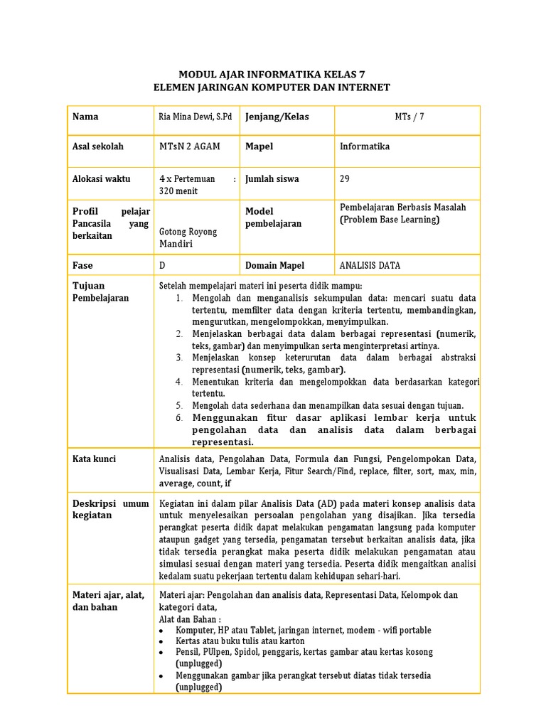 11e Modul Ajar - Analisis Data - Ria Mina Dewi | PDF | Karier ...