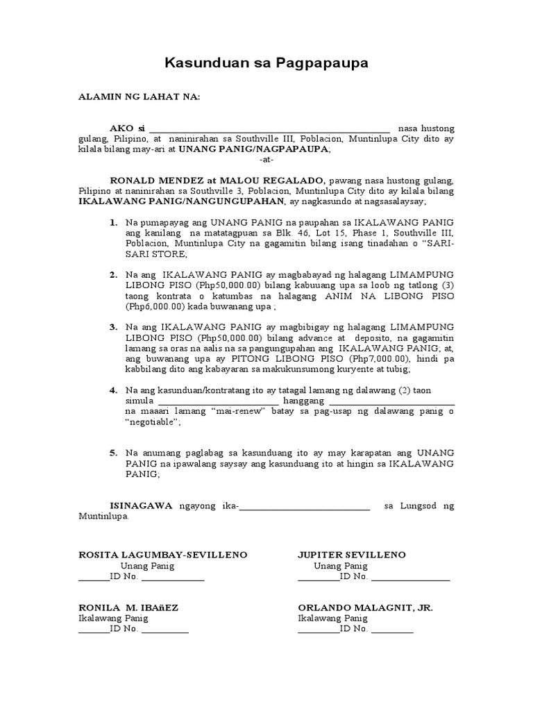 Contract of Lease Tagalog Blank-Nha Sevilleno 2 | PDF