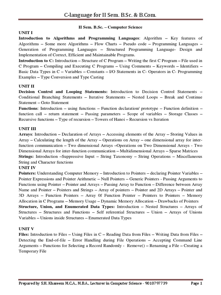C language notes pdf