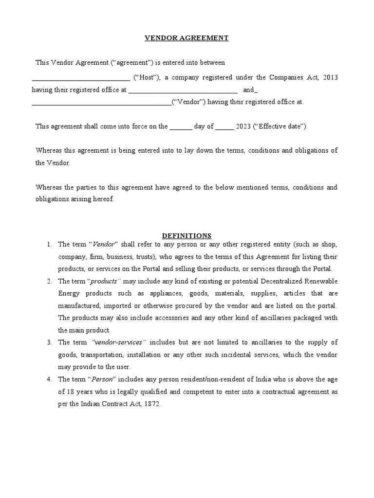 FINAL Vendor Agreement | PDF | Indemnity | Legal Liability