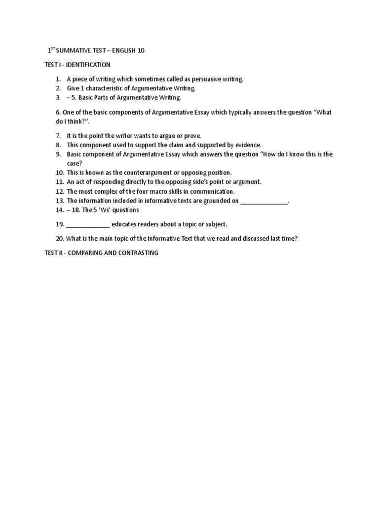 1st Summative Test Pdf Essays Narrative