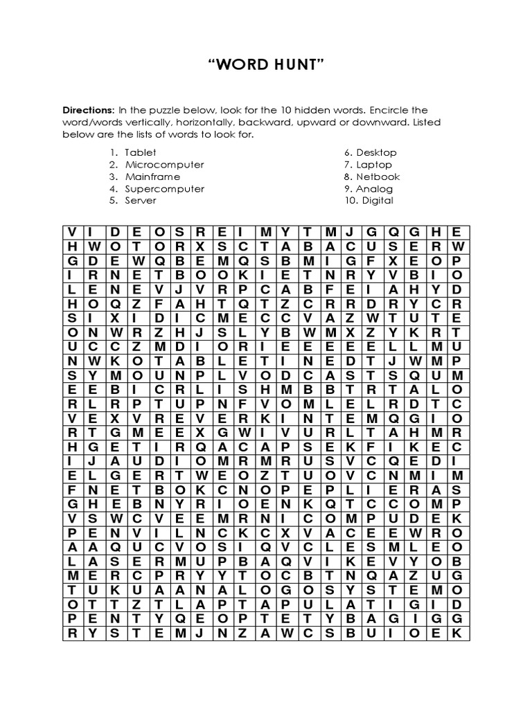 Word Hunt PDF Classes Of Computers Computing Platforms