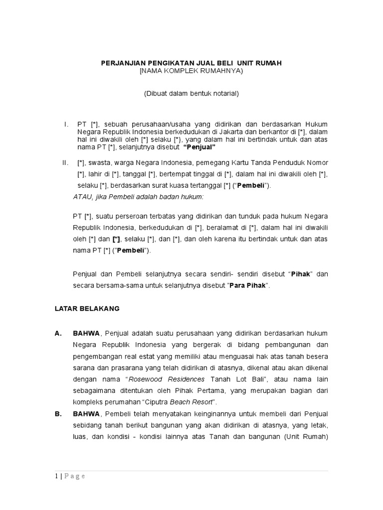Perjanjian Jual Beli Tanah dan Rumah | PDF