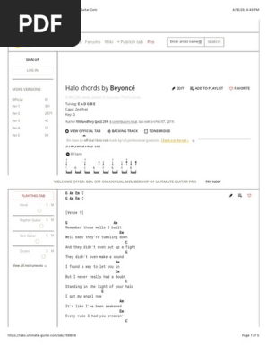 HALO CHORDS (ver 2) by Beyoncé @ Ultimate-Guitar.Com