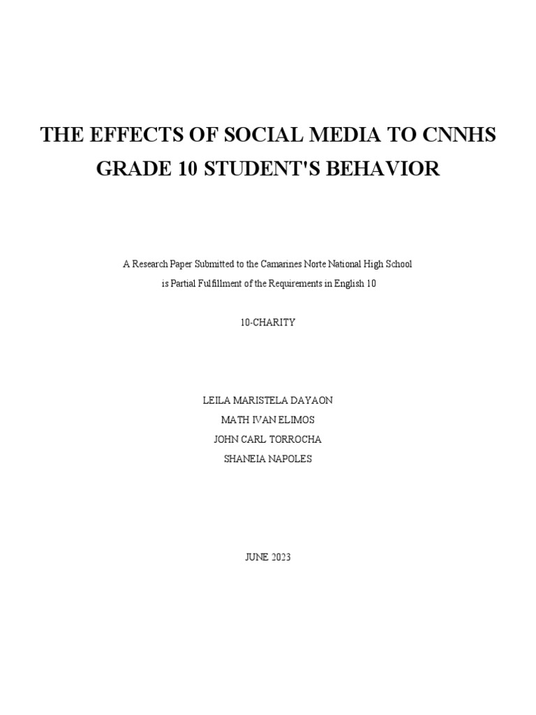 Social Media's Impact on CNNHS Students | PDF | Popular Culture & Media ...