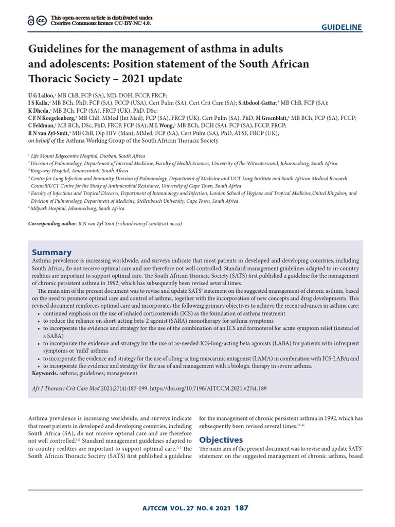 Updated Asthma Management Guidelines SA | PDF | Asthma | Chronic ...