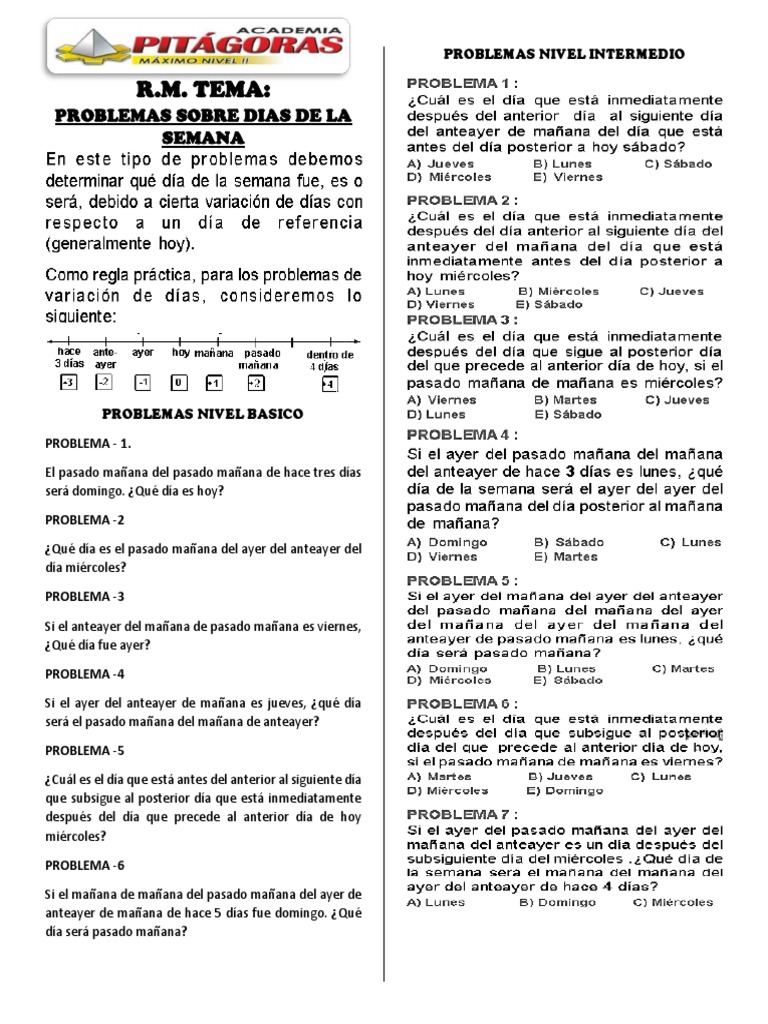 Problemas sobre días de la semana | PDF