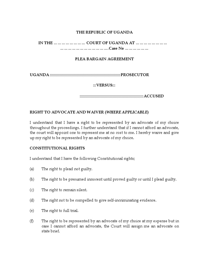 Plea Bargain Agreement PDF Plea Plea Bargain