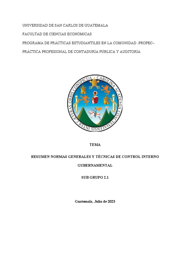 Resumen Grupo 2.1 - Normas Generales y Técnicas de Control Interno ...