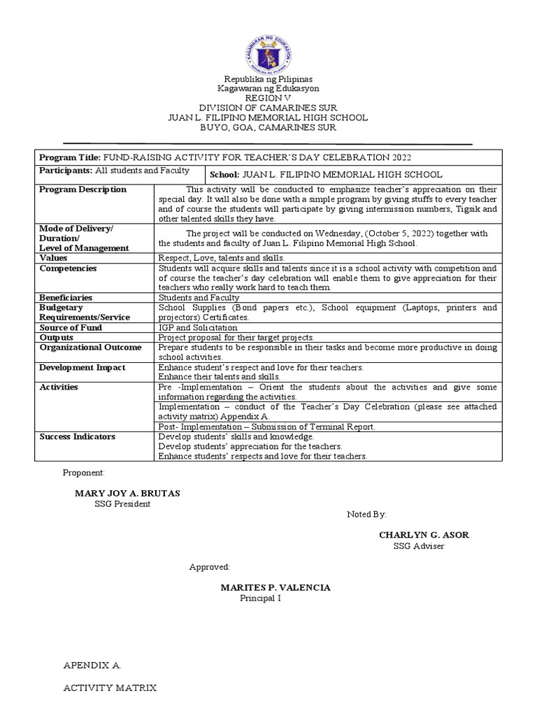 Project Proposal Teachers Month 2022 Pdf