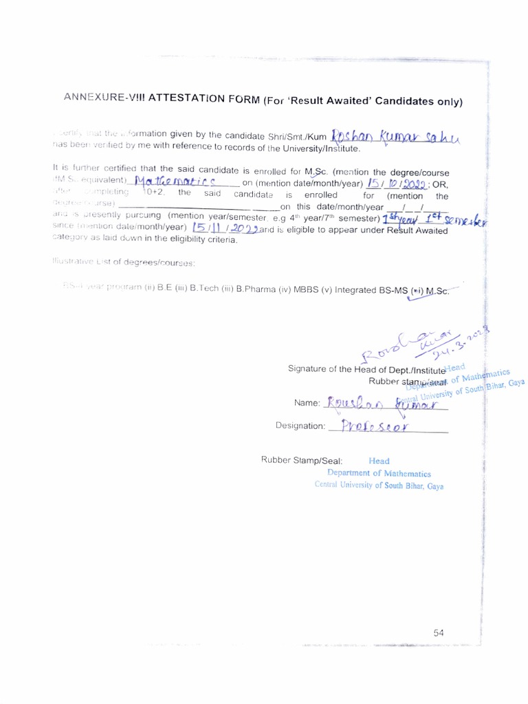 CSIR NET Result Awaited Attestation Form | PDF