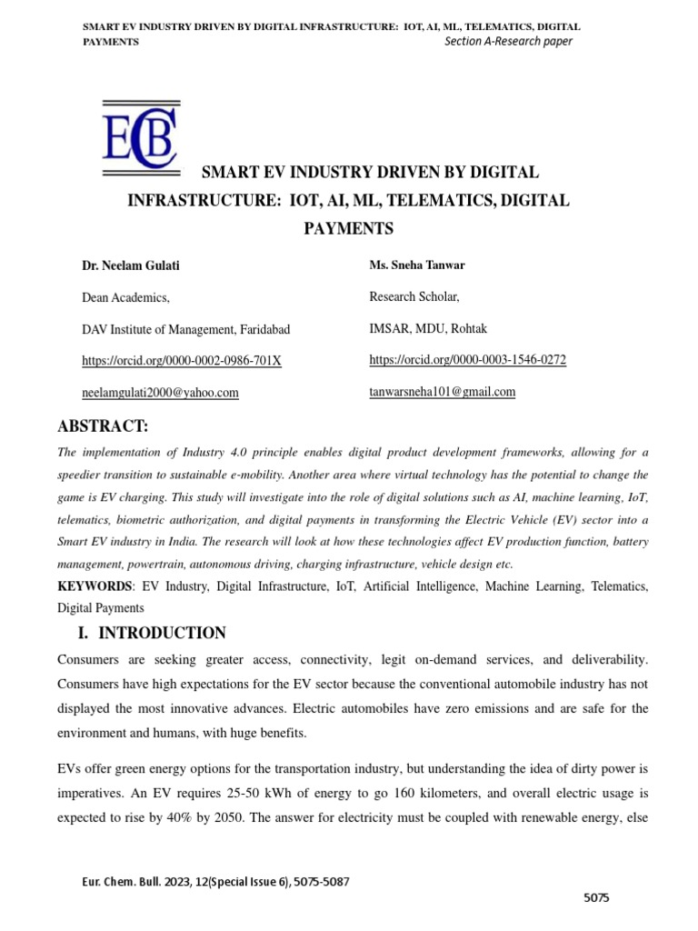 Smart Ev Industry Driven by Digital Infrastructure Iot, Ai, ML