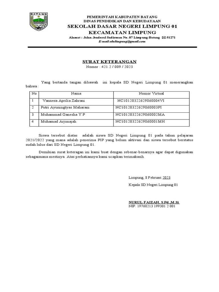 Surat Keterangan Pip 2023 | PDF