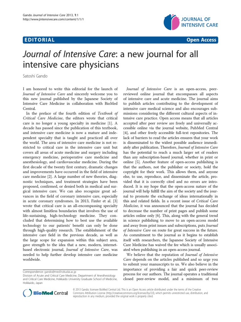 Journal of intensive care a new journal for all in pdf academic