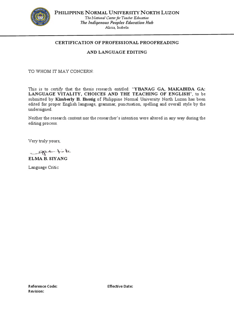 Proofreading Certification for Thesis | PDF