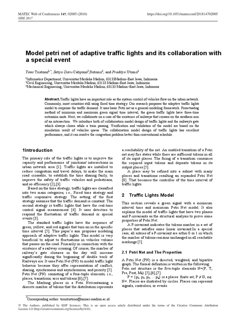 Adaptive Traffic Light Model Using Petri Net | PDF | Traffic | Traffic ...