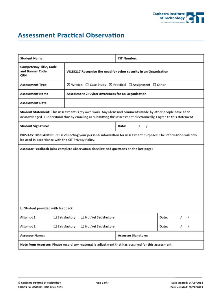 Cybersecurity Awareness Assessment Guide | PDF | Security | Computer ...