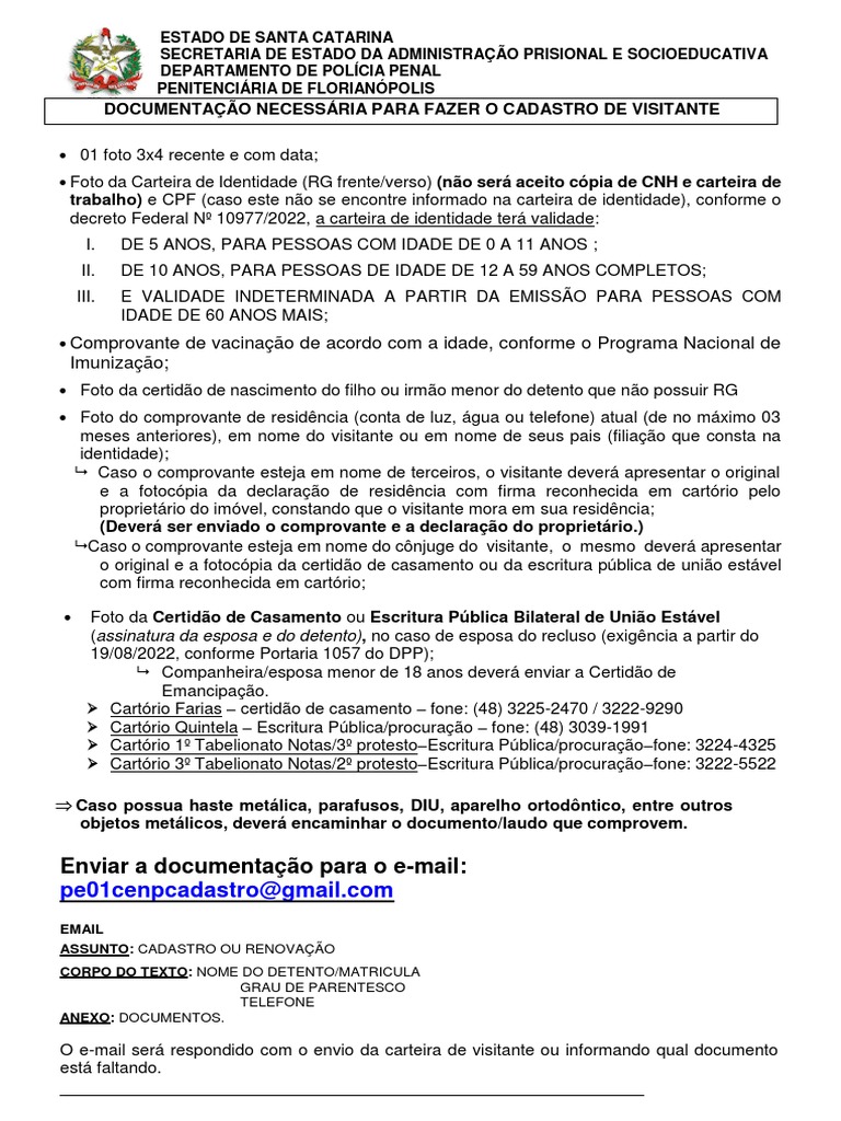 Documentação para Carteirinha de Visitante | PDF | Governo e personalidade
