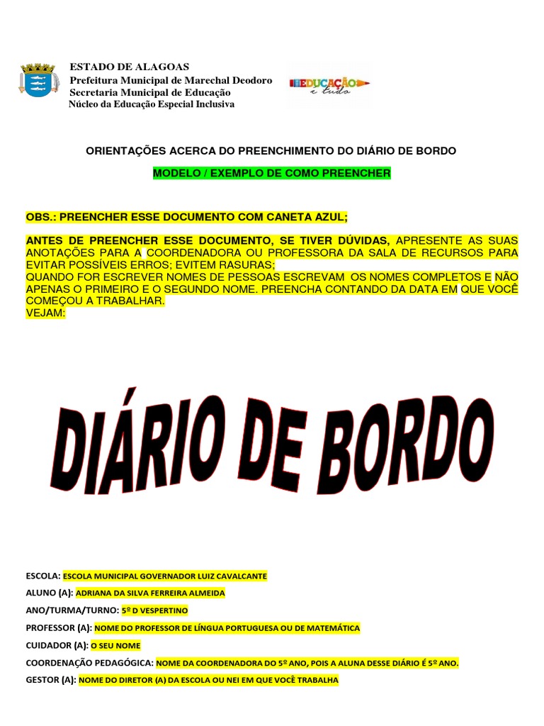 Orientações para Diário de Bordo Escolar | PDF