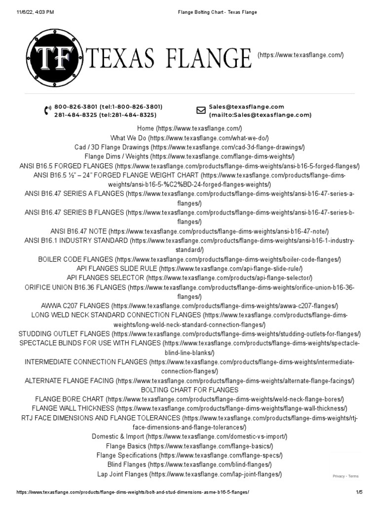 Flange Bolting Chart Texas Flange Pdf Mechanical Engineering