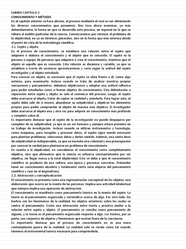SABINO CAPITULO 2 y 3 | PDF | Conocimiento | Teoría