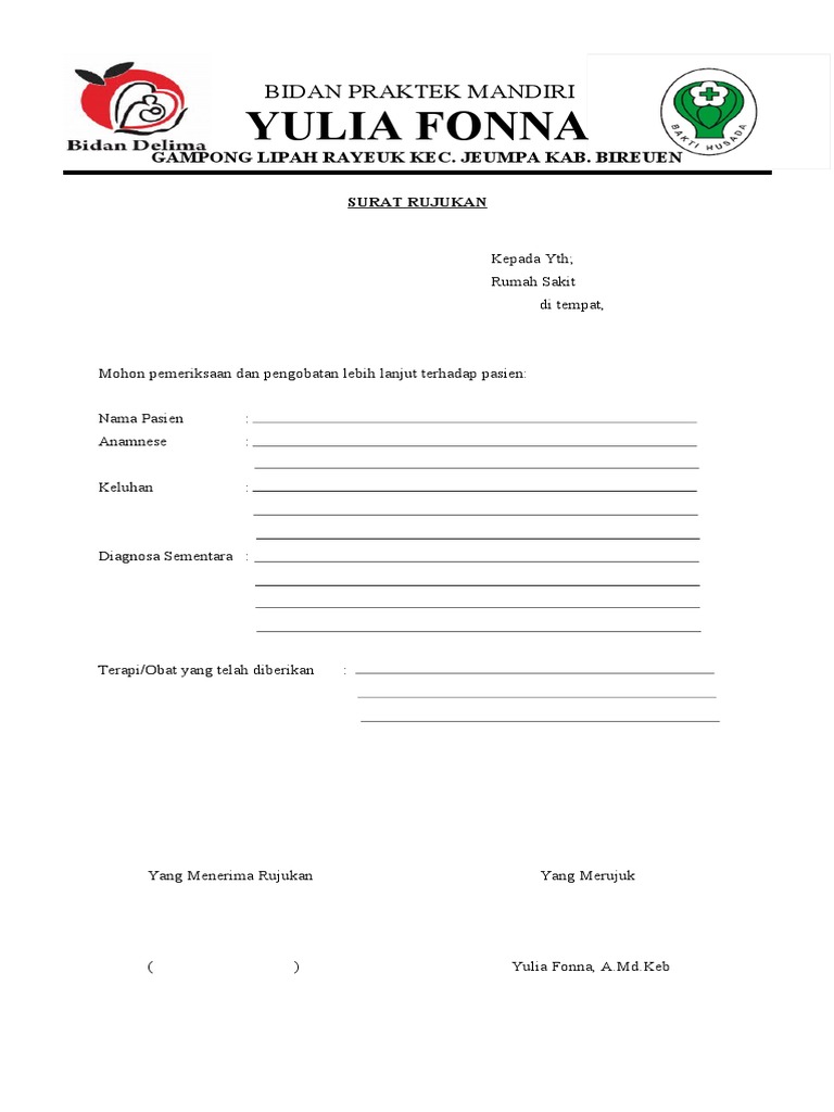 Contoh Surat Rujukan Bidan Praktek | PDF