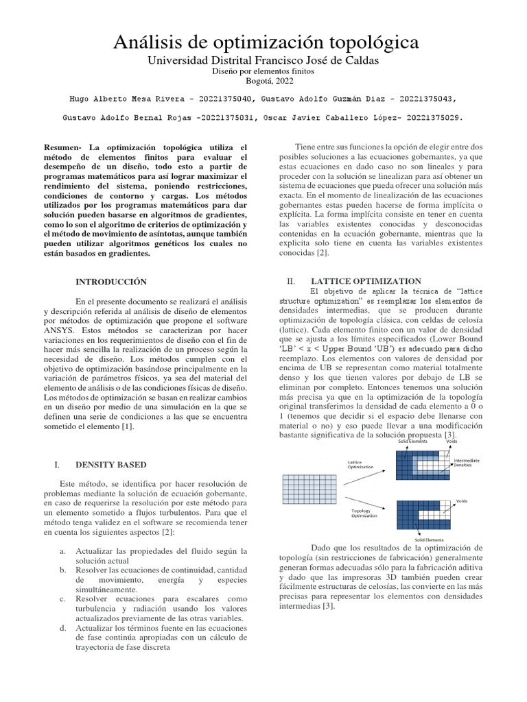 Analisis de Optimizacion Topologica - Informe - Diseño de Elementos ...