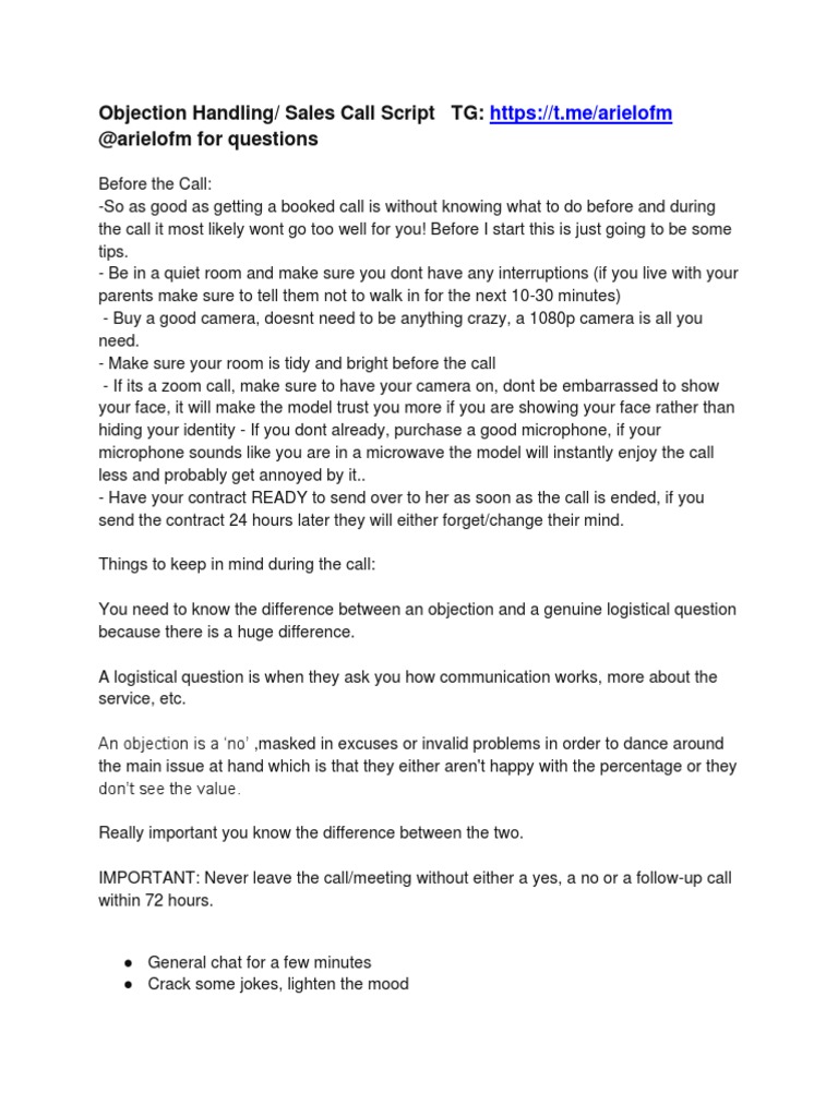 Sales Call Script With Model | PDF