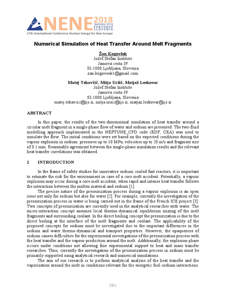 Numerical Simulation of Heat Transfer Around Melt Fragments | PDF