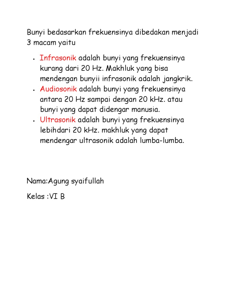 Bunyi An Frekuensinya Dibedakan Menjadi 3 Macam Yaitu
