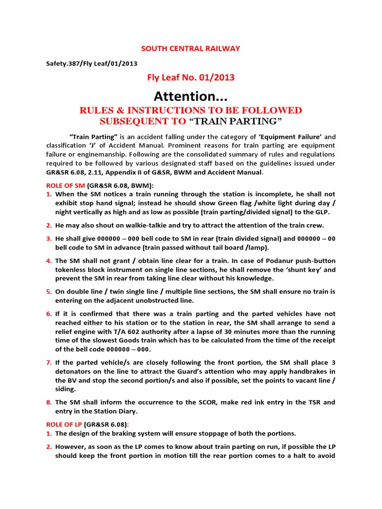 Train Parting Safety Protocols | PDF | Land Transport | Transport