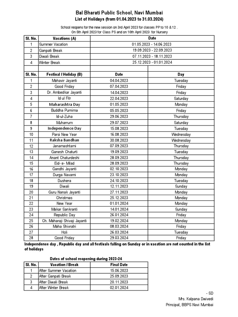 Holiday list 2023 24 pdf observances festival
