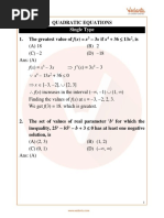 JEE Advanced Quadratic Equations Important Questions