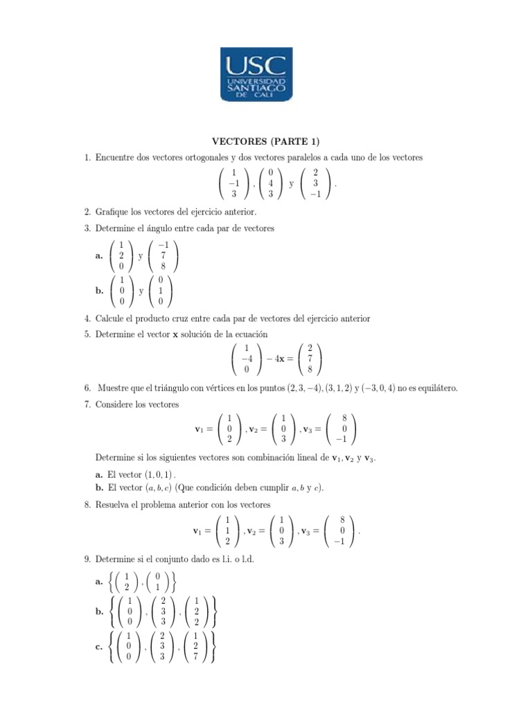 Taller De Repaso 2 1 Vectores Parte 1 Pdf